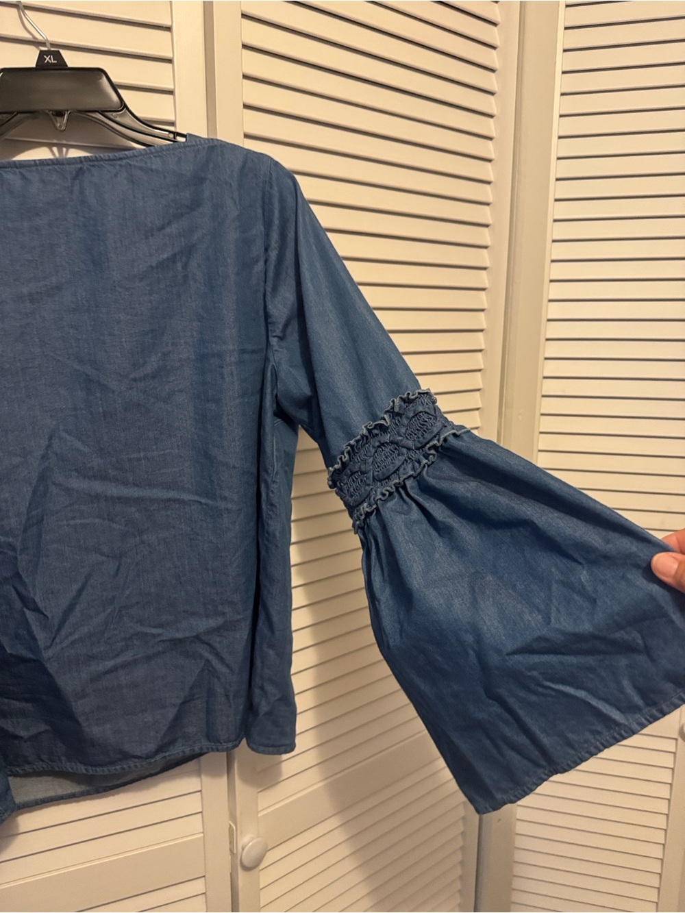 crown & ivy Blue Chambray Bell Sleeve Blouse - Picture 3 of 6